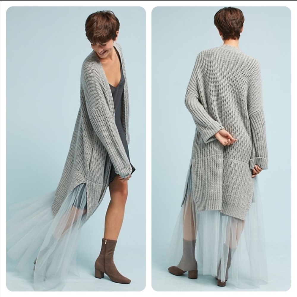 Anthropologie Amadi long tulle cable knit cardigan
